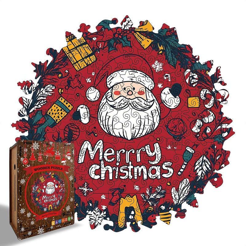 Wooden Santa Claus Jigsaw Puzzle Toy Christmas-Themed Interactive Christmas Puzzle Gift for Adults - Image 1